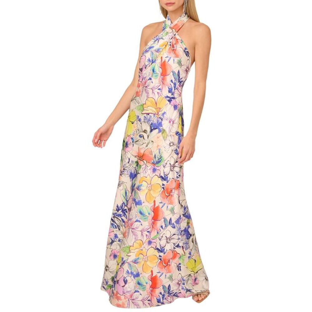 Adrianna by Adrianna Papell Womens Crossover-Neck Satin Gown 12 Ivory NWT $245